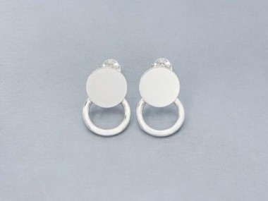 925 Sterling Silver Round Disc and Circle Link Stud Earrings