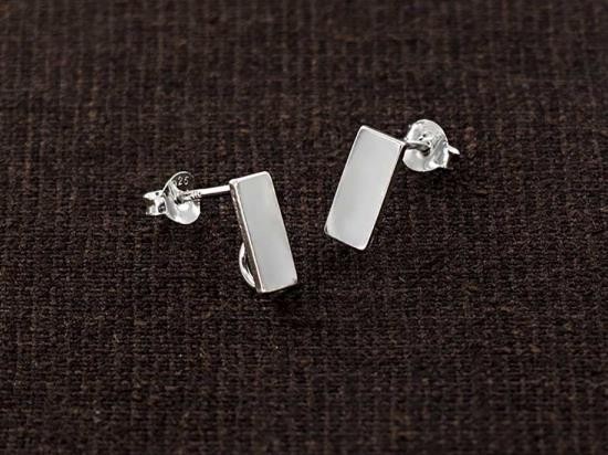 1 pair of 925 Sterling Silver Rectangle Bar Stud Earrings Post Findings 4.5x10mm. with Opened Loop.