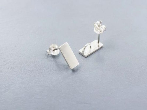 1 pair of 925 Sterling Silver Rectangle Bar Stud Earrings Post Findings 4.5x10mm. with Opened Loop.