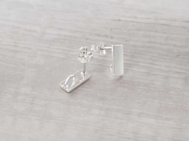 925 Sterling Silver Rectangle Bar Stud Earrings Post Findings 4.5x10mm.