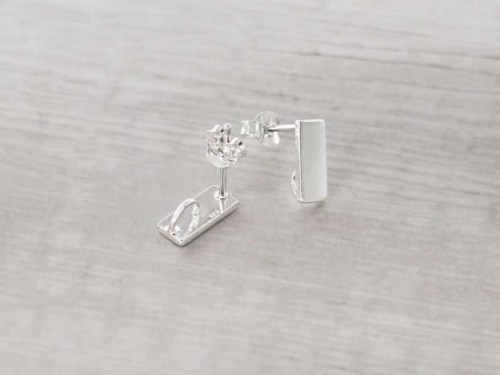 1 pair of 925 Sterling Silver Rectangle Bar Stud Earrings Post Findings 4.5x10mm. with Opened Loop.