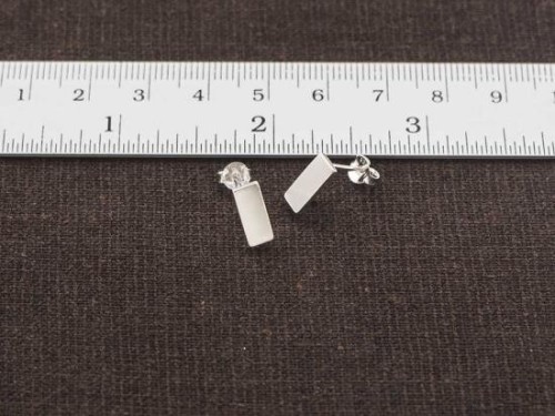 1 pair of 925 Sterling Silver Rectangle Bar Stud Earrings Post Findings 4.5x10mm. with Opened Loop.