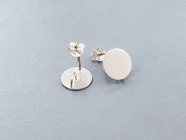 1 pair of 925 Sterling Silver Circle Disc Stud Earrings Post Findings 10mm. with Opened Loop.