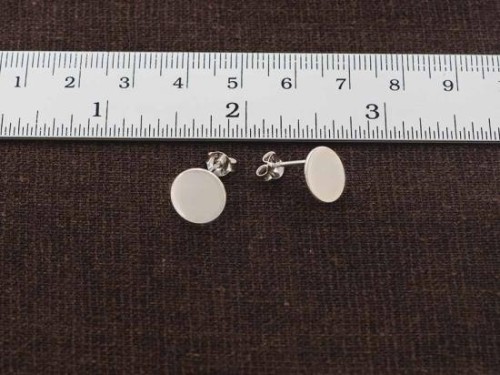 1 pair of 925 Sterling Silver Circle Disc Stud Earrings Post Findings 10mm. with Opened Loop.