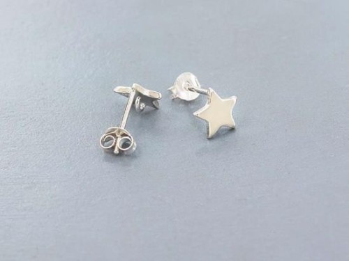 1 pair of 925 Sterling Silver Star Stud Earrings Post Findings 8mm. with Opened Loop.