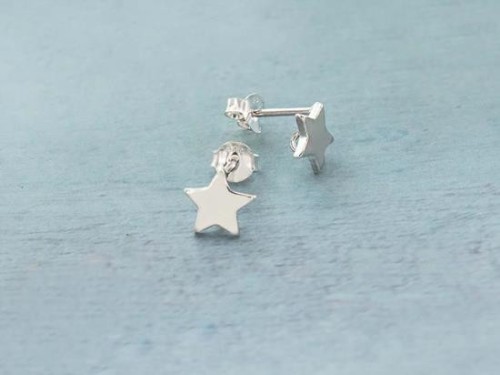 1 pair of 925 Sterling Silver Star Stud Earrings Post Findings 8mm. with Opened Loop.