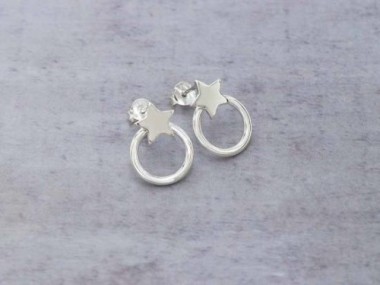 925 Sterling Silver Star and Circle Link Stud Earrings