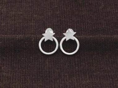 925 Sterling Silver Star and Circle Link Stud Earrings