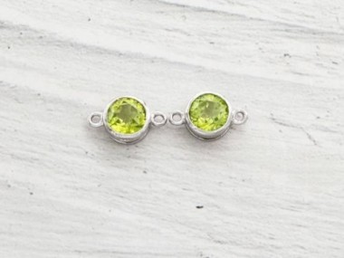 2 of Natural Round Peridot & Sterling Silver Bezeled Connectors, Links 7mm.