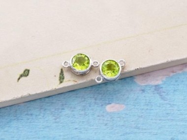 Natural Round Peridot & Sterling Silver Bezeled Connectors, Links 7mm.