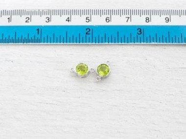 Natural Round Peridot & Sterling Silver Bezeled Connectors, Links 7mm.