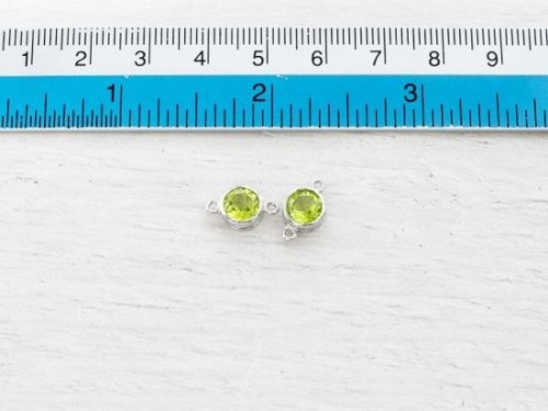 2 of Natural Round Peridot & Sterling Silver Bezeled Connectors, Links 7mm.