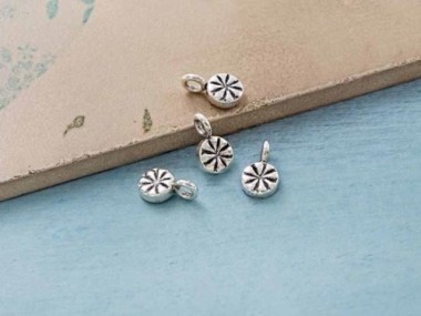 Karen Hill Tribe Silver Flower Printed Circle Disc Charms 6.5x2.5mm.