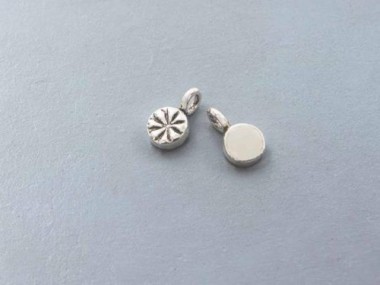 Karen Hill Tribe Silver Flower Printed Circle Disc Charms 6.5x2.5mm.