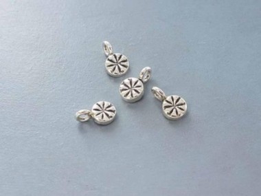 Karen Hill Tribe Silver Flower Printed Circle Disc Charms 6.5x2.5mm.