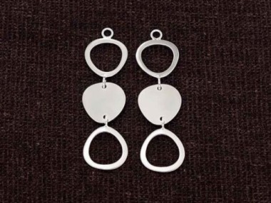 925 Sterling Silver Three Pebble Disc Links, Pendants 12.5x38 mm.