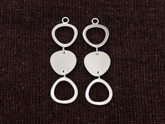 2 of 925 Sterling Silver Three Pebble Disc Links, Pendants 12.5x38 mm.