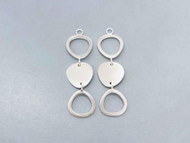 925 Sterling Silver Three Pebble Disc Links, Pendants 12.5x38 mm.