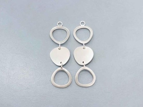 2 of 925 Sterling Silver Three Pebble Disc Links, Pendants 12.5x38 mm.