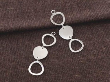 925 Sterling Silver Three Pebble Disc Links, Pendants 12.5x38 mm.