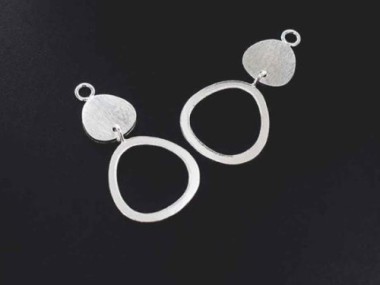 925 Sterling Silver Double Pebble Disc Links, Pendants 16x27 mm.,