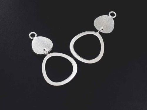 2 of 925 Sterling Silver Double Pebble Disc Links, Pendants 16x27 mm., Brush Finished