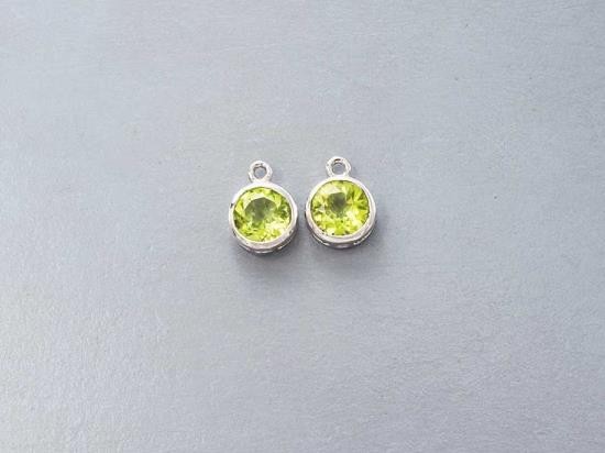 2 of Natural Round Peridot & Sterling Silver Bezeled Charms 7mm.