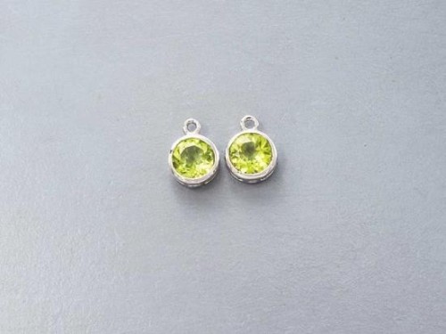 2 of Natural Round Peridot & Sterling Silver Bezeled Charms 7mm.