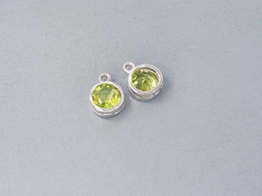 Natural Round Peridot & Sterling Silver Bezeled Charms 7mm.