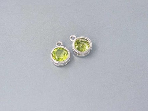 2 of Natural Round Peridot & Sterling Silver Bezeled Charms 7mm.