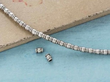 65 of Karen Hill Tribe Silver Bamboo Beads 2.6x3.6 mm. Oxidized Finish