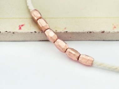 Karen Hill Tribe Silver Rose Gold Vermeil Style Faceted Oval Beads 3.5x6 mm.