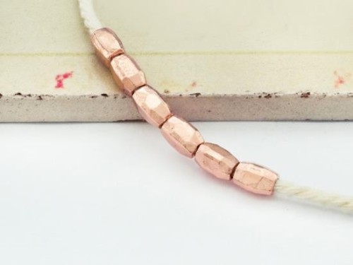 6 of Karen Hill Tribe Silver Rose Gold Vermeil Style Faceted Oval Beads 3.5x6 mm.