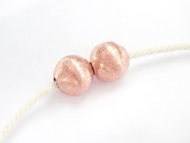 925 Karen Hill Tribe Rose Gold Vermeil Style Brushed Round Beads 8.5x8 mm.