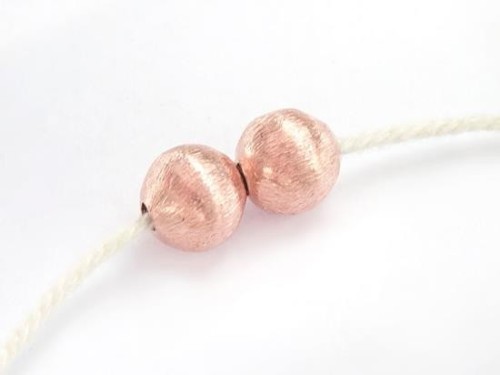 2 of 925 Karen Hill Tribe Rose Gold Vermeil Style Brushed Round Beads 8.5x8 mm.