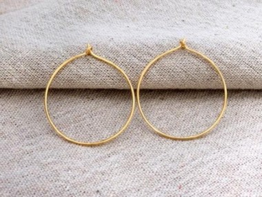 925 Sterling Silver Gold Vermeil Style Hoop Earrings 30mm.