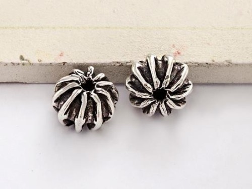 2 of Karen Hill Tribe Silver Corrugated Beads 8.5x11mm., Oxidized Finish.