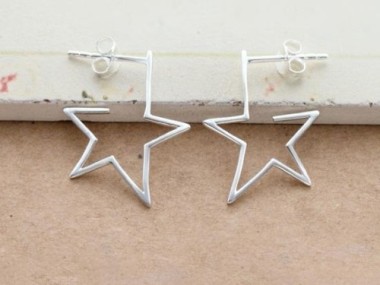 925 Sterling Silver Star Stud Earrings 19mm.