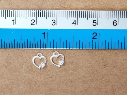 2 of 925 Sterling Silver Cubic Zirconia Heart Charms 7 mm.