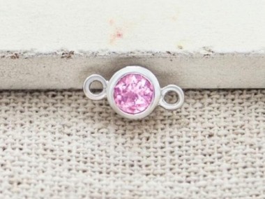 1 of Natural Round Pink Tourmaline & Sterling Silver Bezeled Connector, Link 5 mm.