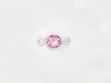 Natural Round Pink Tourmaline & Sterling Silver Bezeled Connector, Link 5 mm.