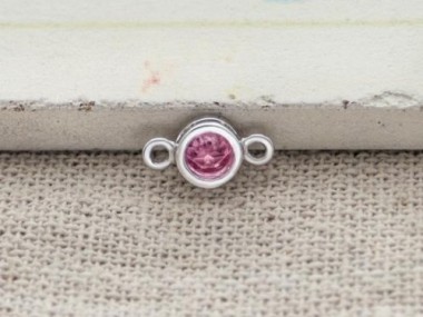 Natural Round Pink Tourmaline & Sterling Silver Bezeled Connector, Link 5 mm.