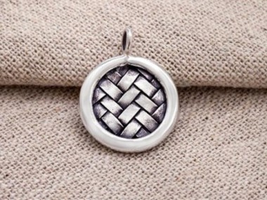 Karen Hill Tribe Silver Woven Circle Disc Pendant 16.5 mm.