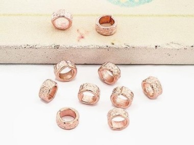 925 Karen Hill Tribe Rose Vermeil Style Textured Ring Beads 4x2mm.