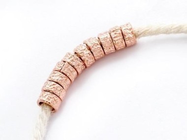 925 Karen Hill Tribe Rose Vermeil Style Textured Ring Beads 4x2mm.