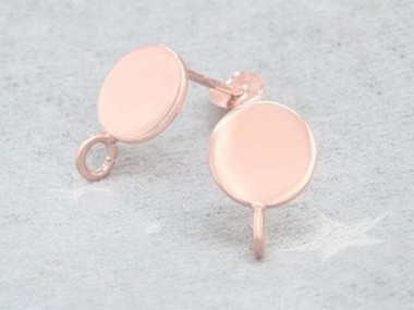 925 Sterling Silver Rose Gold Vermeil Style Circle Disc Stud Earrings Post Findings 8mm.