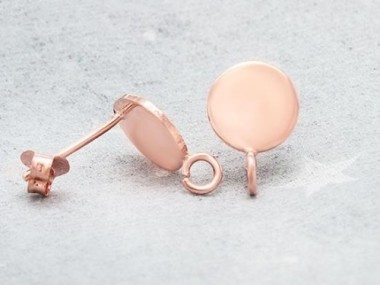 925 Sterling Silver Rose Gold Vermeil Style Circle Disc Stud Earrings Post Findings 8mm.