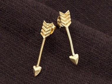 1 Pair of 925 Sterling Silver 24k Gold Vermeil Style Arrow Stud Earrings 4x20mm.