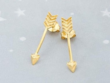 925 Sterling Silver 24k Gold Vermeil Style Arrow Stud Earrings 4x20mm.