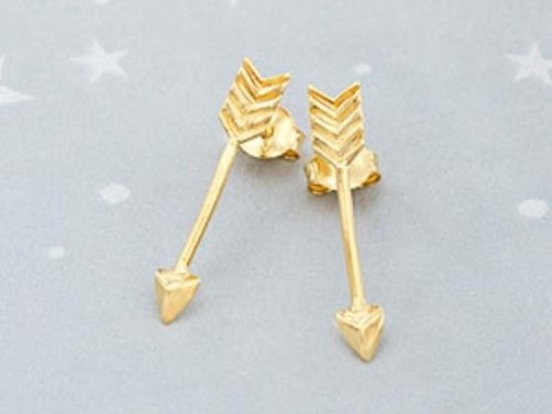 1 Pair of 925 Sterling Silver 24k Gold Vermeil Style Arrow Stud Earrings 4x20mm.